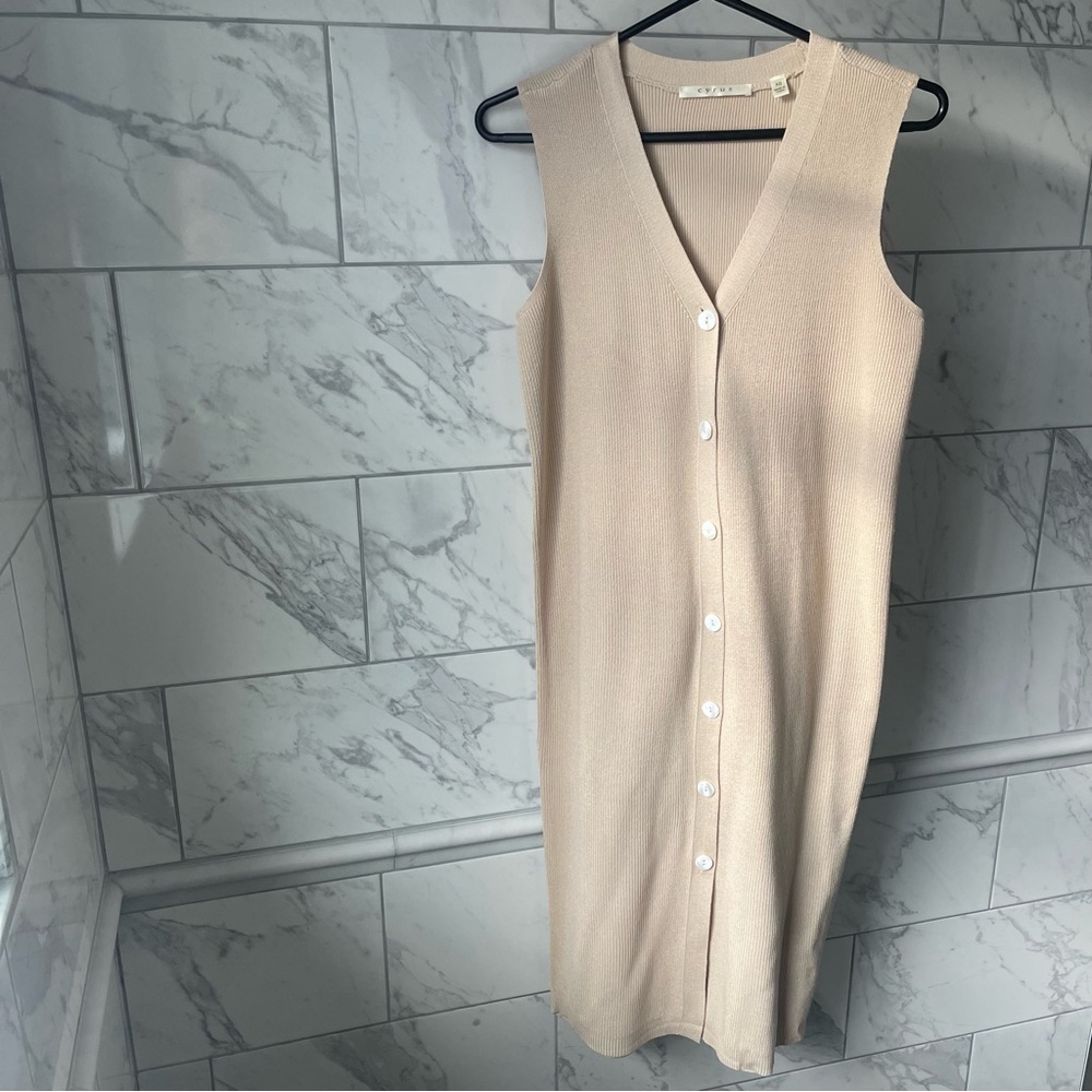 Knit Cream Colored Button Up Dress